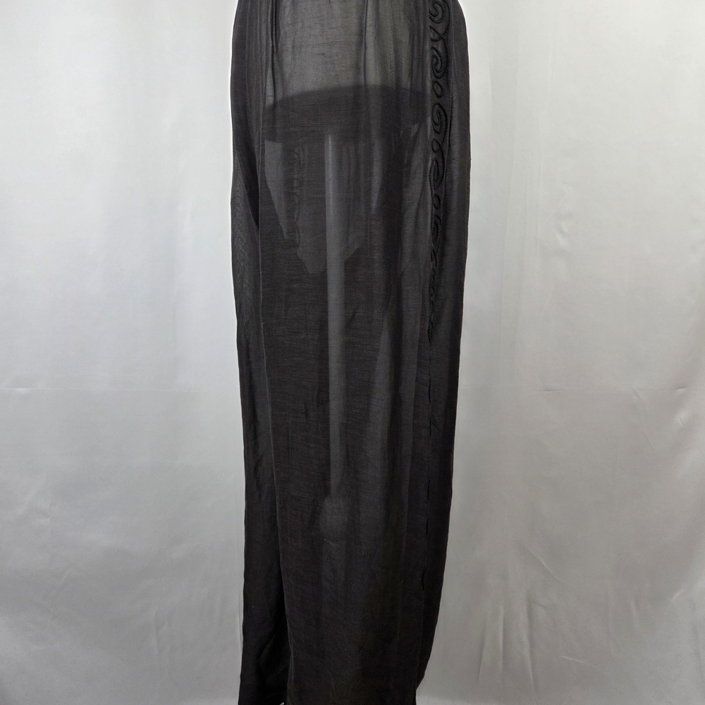 Emporio Armani Black Linen Blend Wide-Leg Sheer Pants - Picture 9 of 10